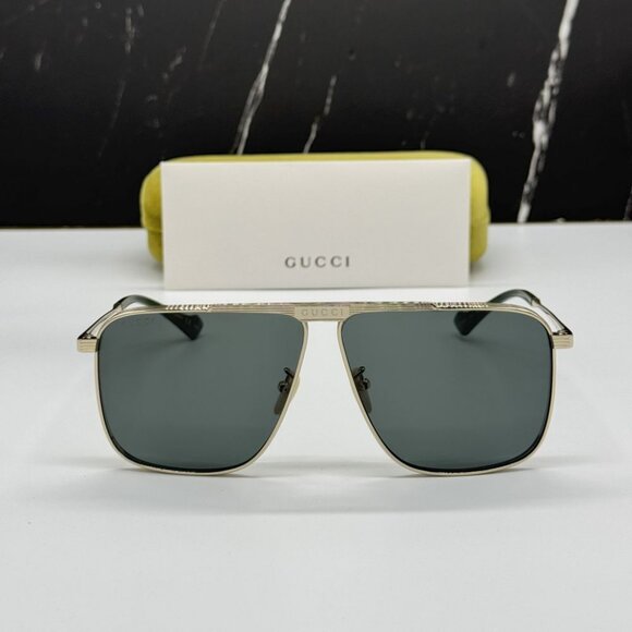 NEW GUCCI GG0840S 002 SUNGLASSES MEN AVIATOR GOLD EYEWEAR - Picture 2 of 13